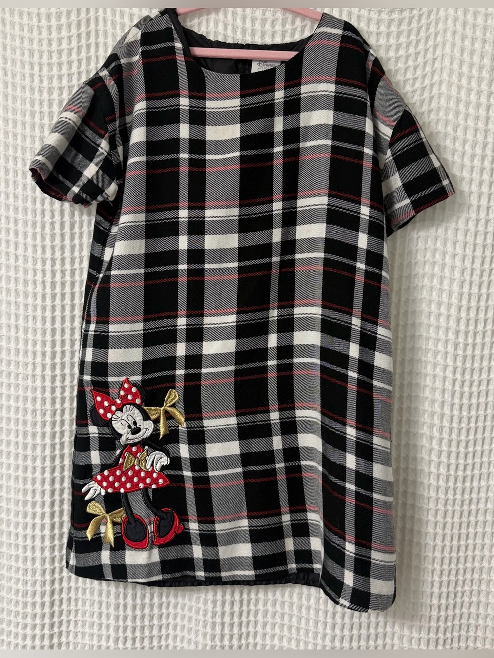 Plaid Short Sleeve Dress with Minnie Mouse Applique